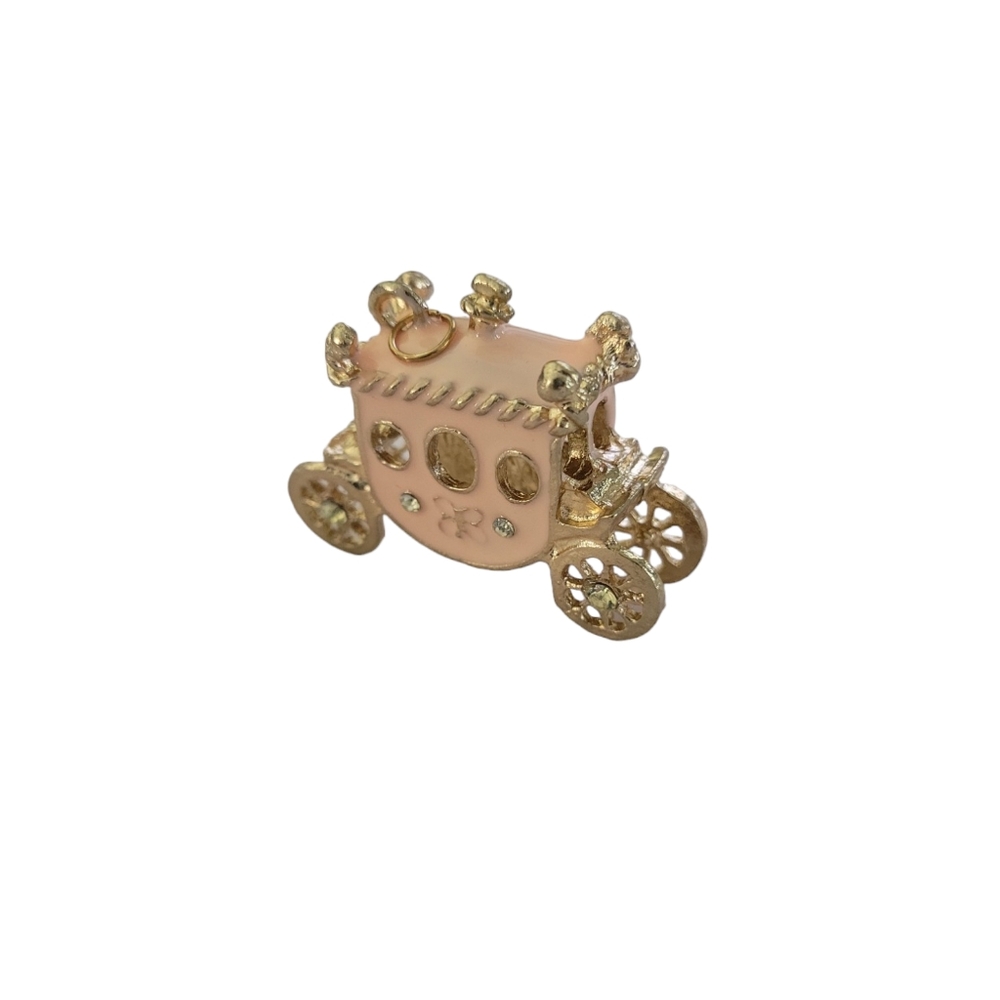 Carriage Gold Tone Pink Rhinestone Pendant Charm